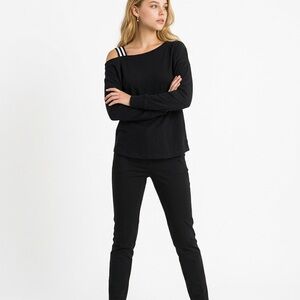 CAbi Black Off-Shoulder Blouse with White Accents